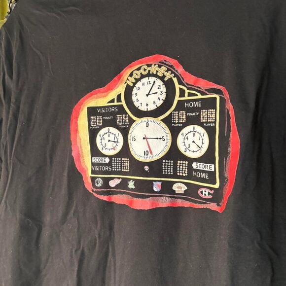 Black/Red Vintage Inspired Hockey Graphic Tee with Clocks Symbols - Picture 4 of 6